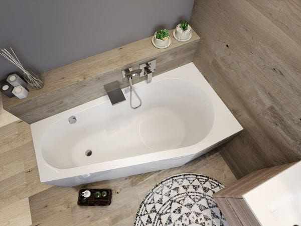 Wanna asymetryczna narożna 150x80 cm ze zintegrowaną obudową Riho Delta Plug&Play B067007005 lewa biały połysk