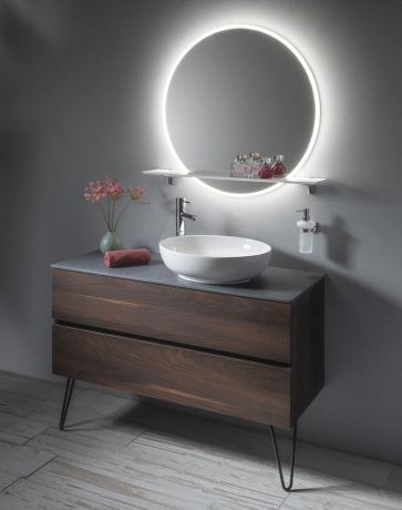 Przejdź do produktu VISO okrągłe lustro z oświetleniem LED, ø 60cm, półką, biały mat