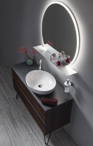 VISO lustro z podświetleniem LED, okrągłe, średnica 60cm, półką, biały mat