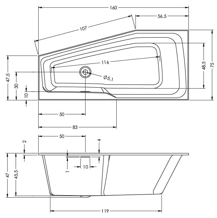 Wanna narożna prostokątna 160x75 cm z akrylową obudową gotowa do montażu Riho Rethink Space