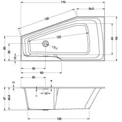 Wanna narożna prostokątna 170x90 cm do zabudowy Riho Rethink Space B113001005 prawa biały połysk