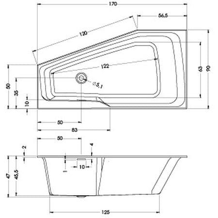 Wanna narożna prostokątna 170x90 cm do zabudowy Riho Rethink Space B113001005 prawa biały połysk