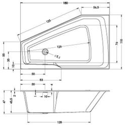 Wanna narożna prostokątna 180x110 cm do zabudowy Riho Rethink Space B115001005 prawa biały połysk