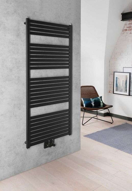 TONDI grzejnik łazienkowy 600x1330 mm, podłączenie centralne, czarny mat