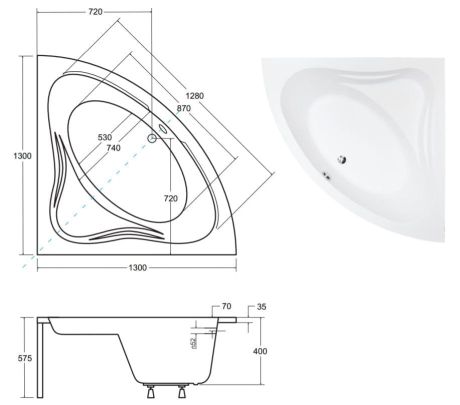 Przejdź do produktu Wanna narożna 130x130 cm Besco Mia #WAM-130-NS
