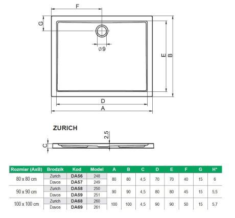 Przejdź do produktu Brodzik kwadratowy płaski 100x4,5x100 cm Riho Zurich D001012005 biały połysk