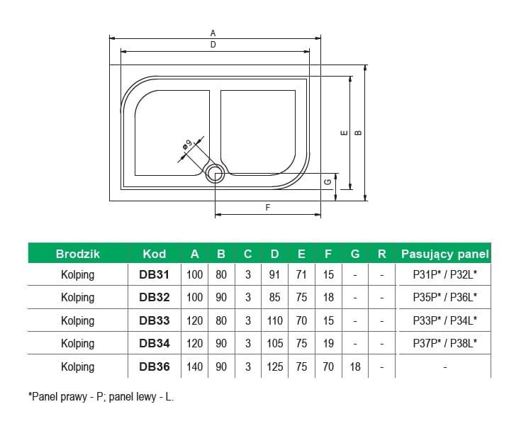 Brodzik prostokątny płaski 120x90 cm z konglomeratu Riho Kolping DB34 biały