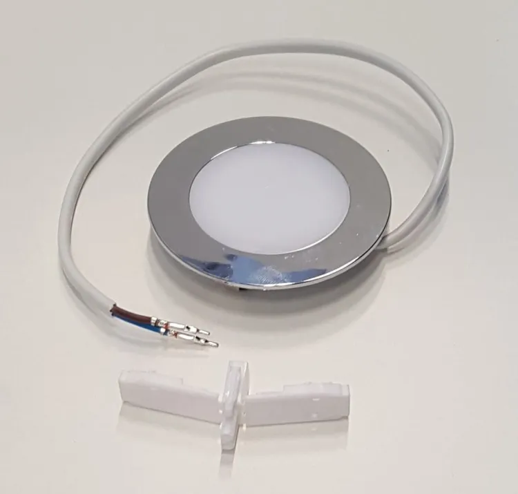 Lampa wpuszczana LED 3W, 4000K, 230V do szafek KORIN, KAWA (boczny kabel 30cm)