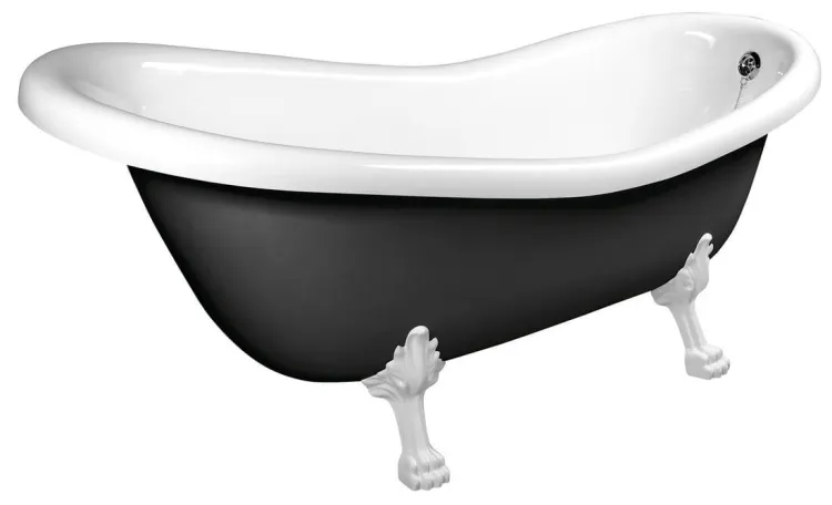 RETRO wanna wolnostojąca 169x75x72cm, nogi białe, czarno/biała