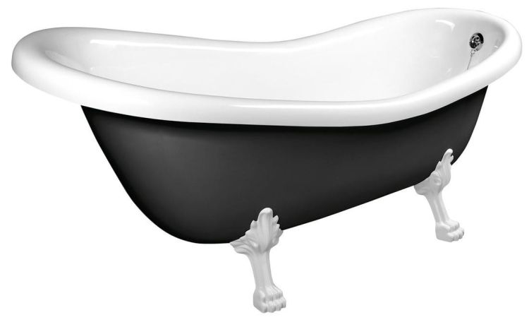 RETRO wanna wolnostojąca 158x73x72cm, nogi białe, czarno/biała