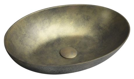 Przejdź do produktu FORMIGO umywalka betonowa nablatowa z odpływem, 60x40cm, złoty
