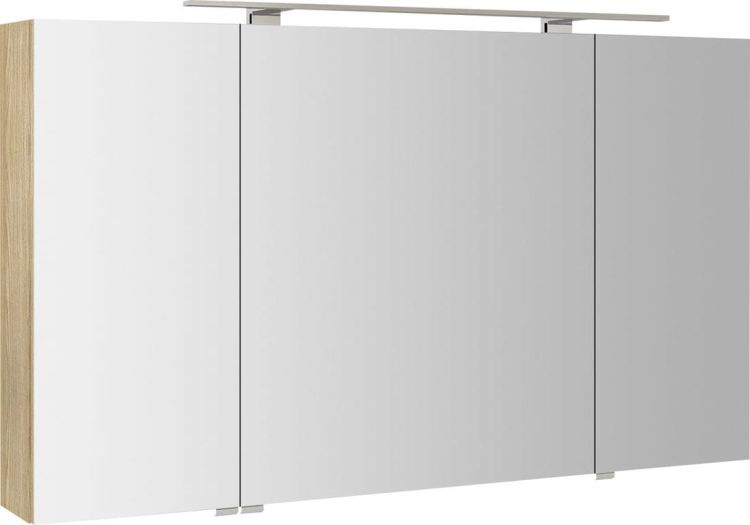 RIWA szafka z lustrem, oświetlenie LED, 121x70x17cm, 3 drzwiczki, wiąz Bardini