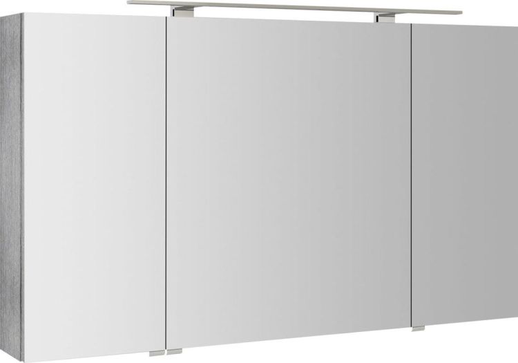 RIWA szafka z lustrem, oświetlenie LED, 121x70x17cm, 3 drzwiczki, dąb srebrny