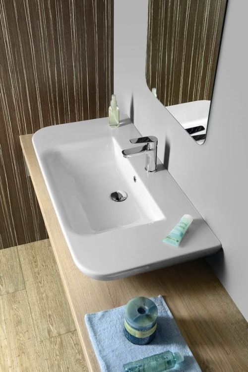 DORI umywalka ceramiczna 90x48 cm, z blatem, biała