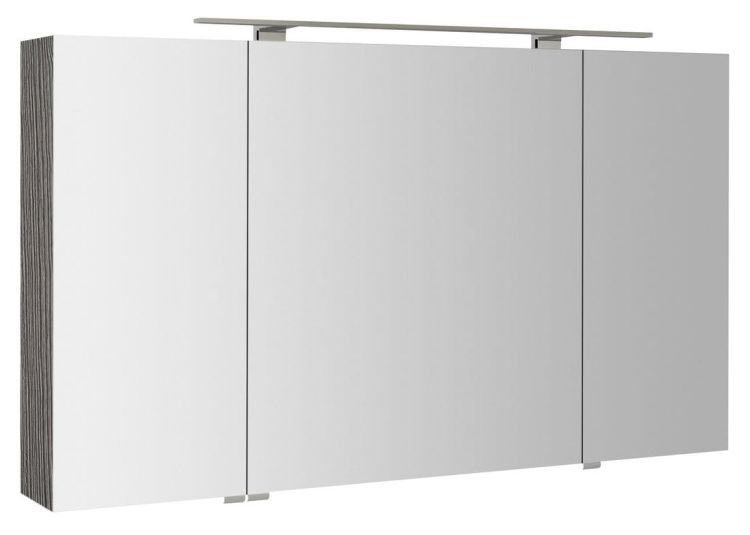 MIRRÓ szafka z lustrem, oświetlenie LED, 120x70x16cm, 3 drzwiczki, dąb srebrny