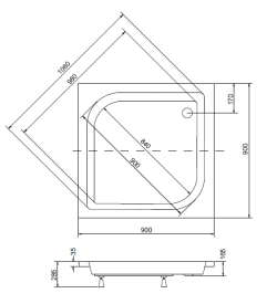 Brodzik kwadratowy 90x90x28,5 cm Besco Ares 90 rys. tech.