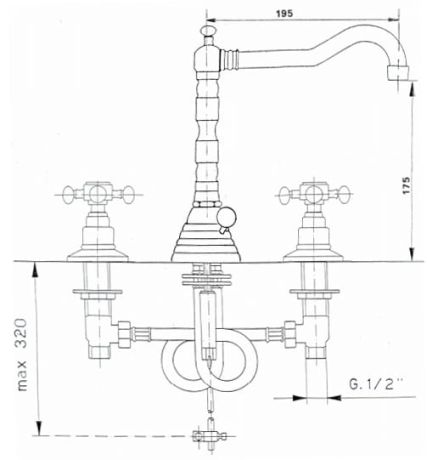 Przejdź do produktu Bateria Retro umywalkowa 3-otworowa wysoka z krzyżykowymi pokrętłami Reitano Atea R322 chrom