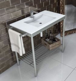 Stelaż stalowy pod umywalkę 68x49 cm z wieszakiem i półką umywalka w komplecie 10052 szary połysk
