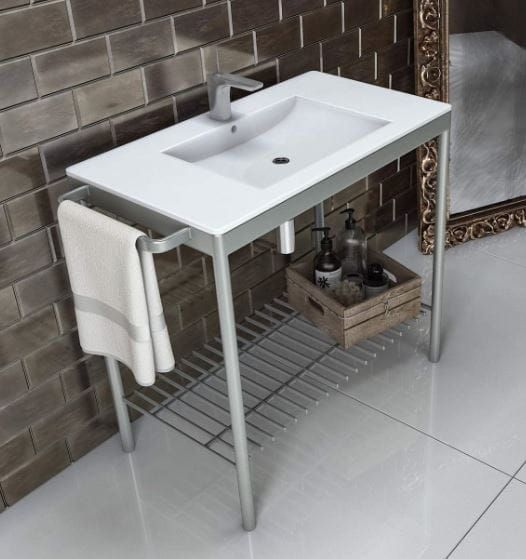Stelaż stalowy pod umywalkę 68x49 cm z wieszakiem i półką umywalka w komplecie 10052 szary połysk