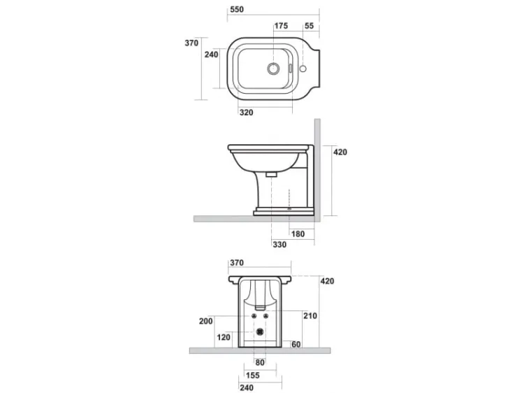 Kerasan Waldorf bidet stojący złoto 4121K2 - rysunek techniczny