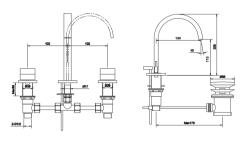 Bateria umywalkowa 3-otworowa Kohlman Axis QB202N chrom rys. tech.