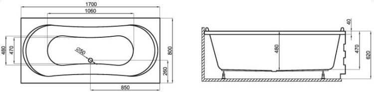 wanna 170x80 cm Polimat rys. tech.