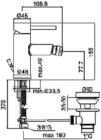 Bateria bidetowa Paffoni Stick SK135CR rysunek techniczny