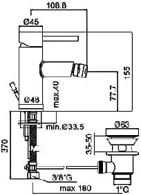Bateria bidetowa Paffoni Stick SK135CR rysunek techniczny