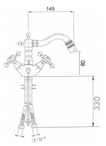 Bateria bidetowa wysoka bronzo Reitano Atea R338 rysunek techniczny