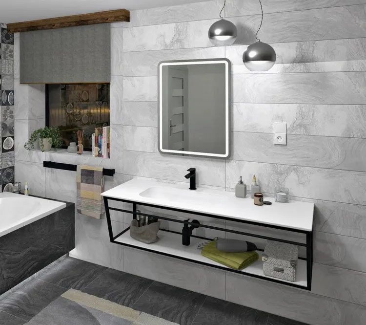 ARUBA umywalka lewa, 160x51,5 cm, Rockstone biały mat