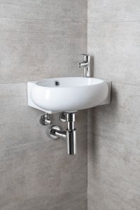 RIBERA umywalka ceramiczna 43x28,5x15 cm, ścienna, otwór na baterię z prawej strony