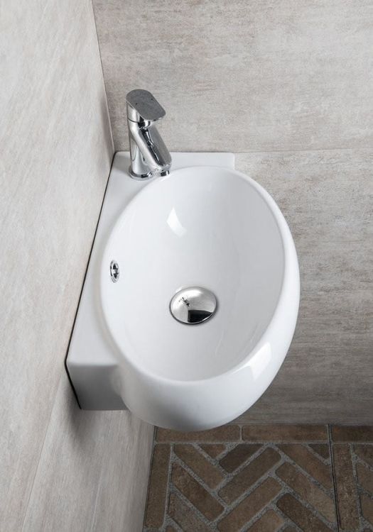 RIBERA umywalka ceramiczna 43x28,5x15 cm, ścienna, otwór na baterię z prawej strony