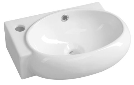 Przejdź do produktu RIBERA ceramiczna umywalka narożna 43x28,5cm, lewy otwór na baterię, biały
