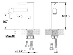 Bateria umywalkowa stojąca 18 cm wysoka złoty Kohlman Axel QB105AG