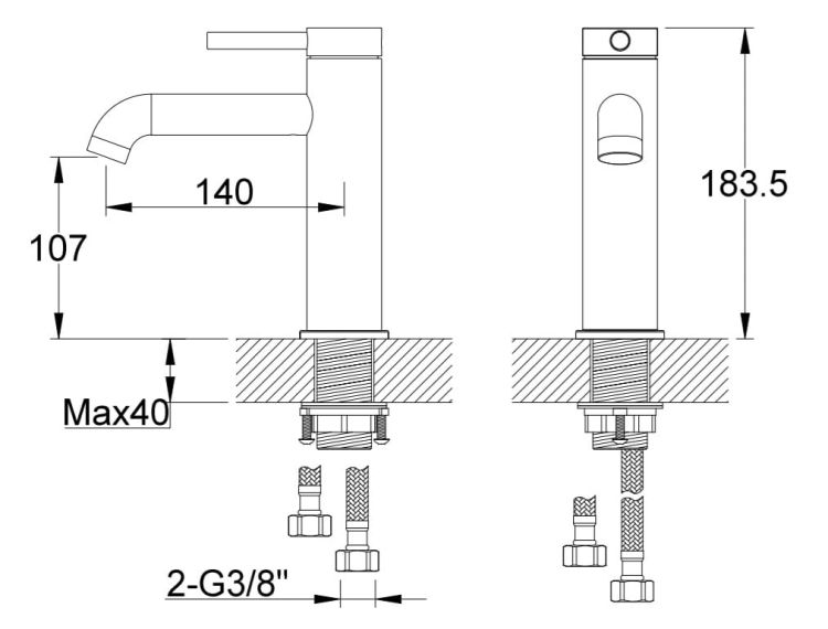 Bateria umywalkowa stojąca 18 cm wysoka złoty Kohlman Axel QB105AG
