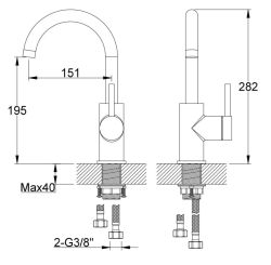 Czarna bateria umywalkowa nablatowa 28 cm wysoka Kohlman Axel QB150AB