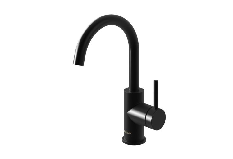 Czarna bateria umywalkowa nablatowa 28 cm wysoka Kohlman Axel QB150AB