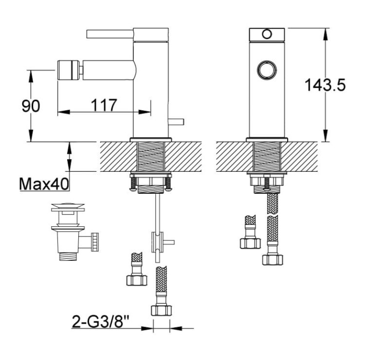 Bateria bidetowa 14 cm Kohlman Axel QB130AG złoty