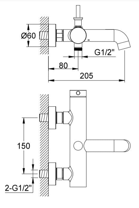 Bateria wannowa ścienna czarny mat Kohlman Axel QW110AB