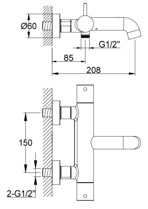 Bateria wannowa ścienna z termostatem Kohlman Axel QW710AB czarny mat