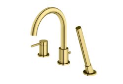 Bateria wannowa stojąca 3-otworowa ze słuchawką prysznicową złoty Kohlman Axel QB241AGD