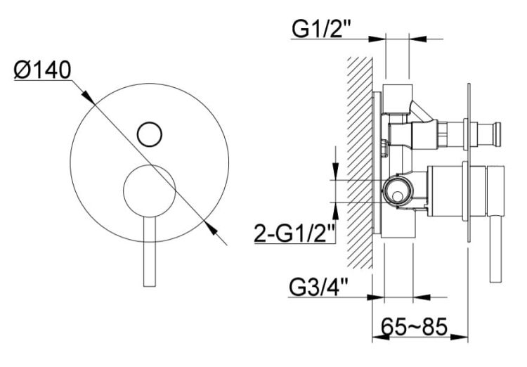 Bateria prysznicowa 2-drożna podtynkowa 14 cm złoty Kohlman Axel QW210AGD