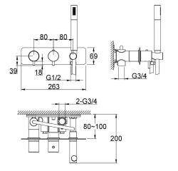 Bateria wannowa 3-otworowa z termostatem 26x7 cm czarny mat Kohlman Axel QW265AB