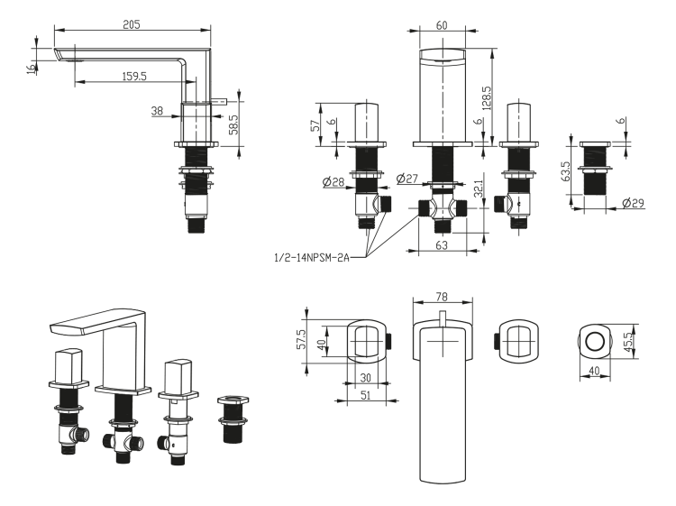 rysunek techniczny bateria wannowa Mixona.png