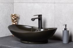 Umywalka nablatowa owalna Ø=45cm / h=17cm, Kerra KR 139 BLM czarny półmat