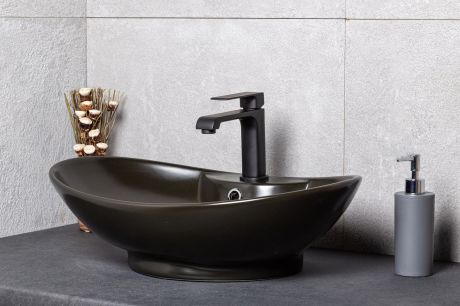 Przejdź do produktu Umywalka nablatowa owalna Ø=45cm / h=17cm, Kerra KR 139 BLM czarny półmat