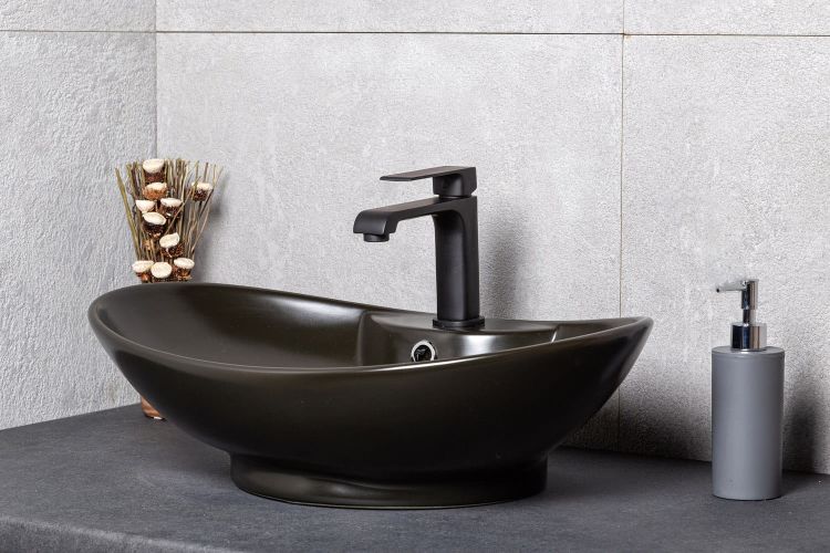 Umywalka nablatowa owalna Ø=45cm / h=17cm, Kerra KR 139 BLM czarny półmat