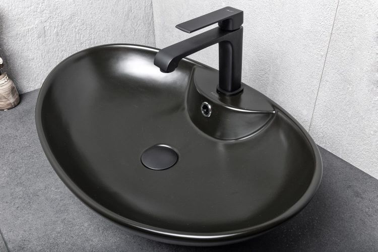 Umywalka nablatowa owalna Ø=45cm / h=17cm, Kerra KR 139 BLM czarny półmat