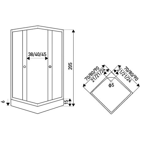 Przejdź do produktu Kabina natryskowa kwadratowa 70x70 cm z dekorem czarnych pasów i brodzikiem Kerra Pico BlackSTR 70 czarny