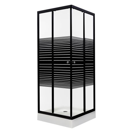 Przejdź do produktu Kabina natryskowa kwadratowa 80x80 cm z dekorem czarnych pasów i brodzikiem Kerra Pico BlackSTR 80 czarny